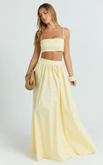 Tegan Two Piece Set - Straight Neck Micro Crop Top and A Line Maxi Skirt Set in Butter Yellow