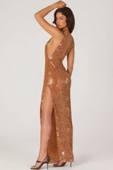 Embellished Maxi Dress In Bronze