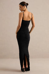 Faina | Black Square-Neck Ruched Maxi Dress