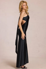 Asymmetric Tie-Back Gown In Black