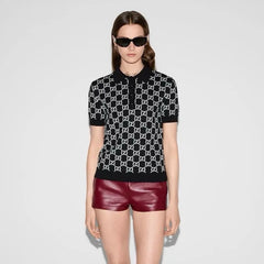 GUCCI Reversible GG Wool Jacquard Polo Shirt in Black and White #386045