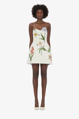 Rosario Velvet Mini Dress - Botanical Print in Snow