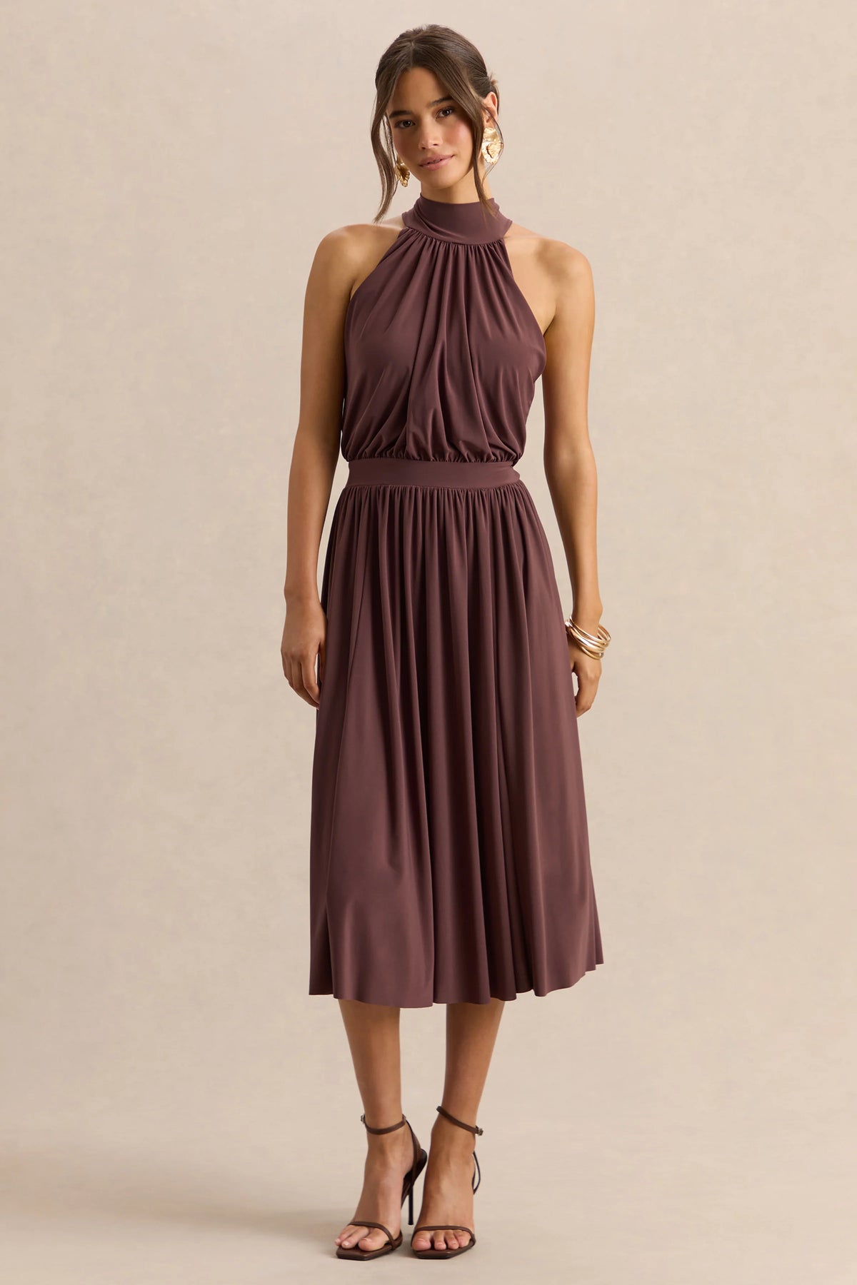 Hedira | Brown High-Neck Midi Dress