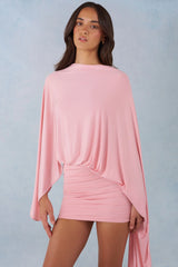 Draped Cape Mini Dress In Blush Pink