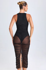 Ruched Plunge Midaxi Dress In Black
