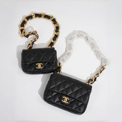 Chanel  Chunky Chain Black Gold Square Pouch Stylish And Elegant Evening Clutch Bag Crossbody Bag #195121