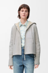 LOEWE 25AW Derby Suede Leather And Fur Beige Tellow Hair Suede Shearling Hooded Jacket #332353