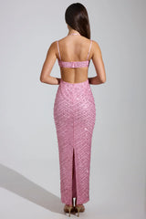Embellished Cowl-Neck Maxi Dress In Pink