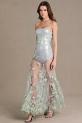 Embellished Tulle Corset Gown In Sage Green