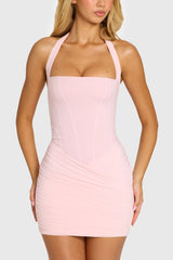 Halterneck Mini Dress In Baby Pink