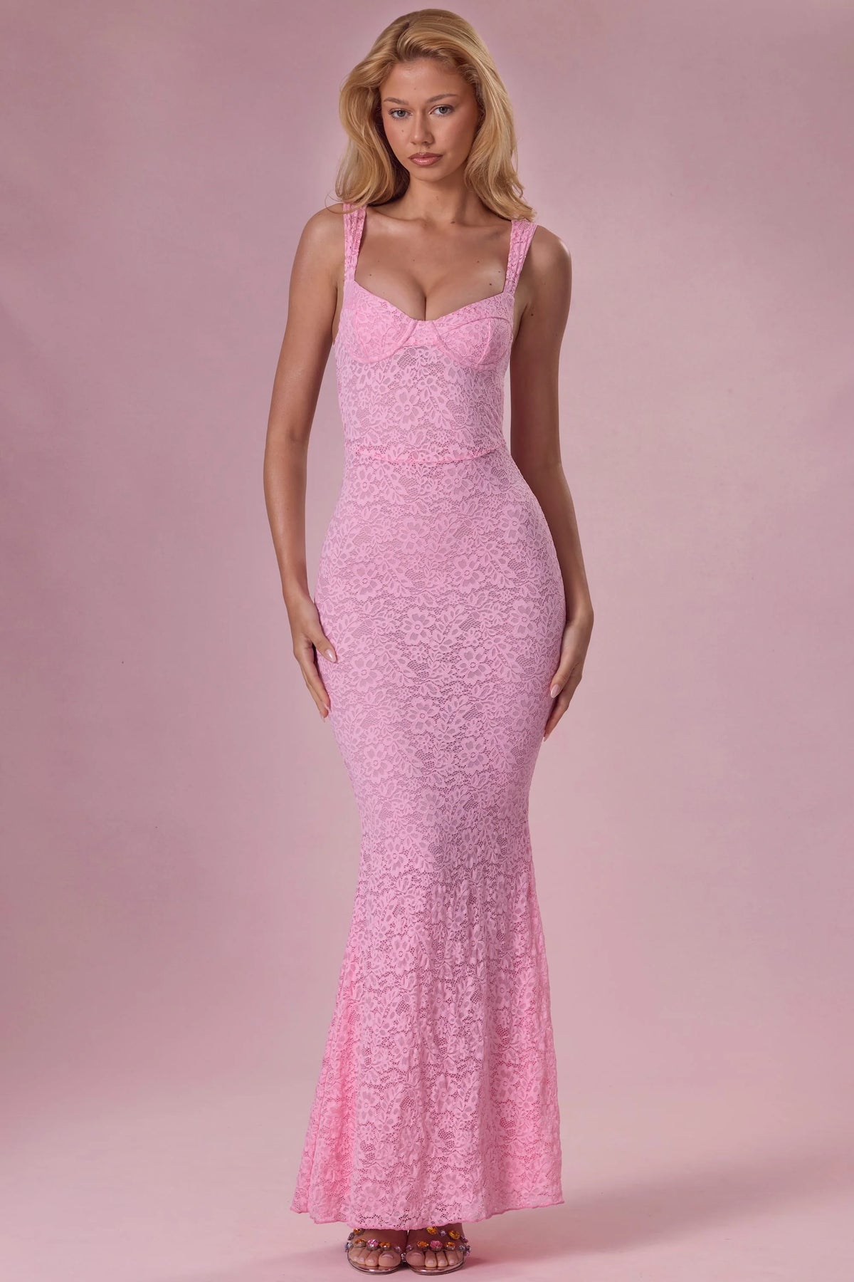 Lace Sweetheart-Neck Gown In Blush Pink