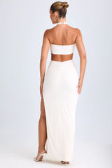 Cut-Out Ruched Halterneck Maxi Dress In White