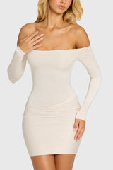 Off-Shoulder Long-Sleeve Mini Dress In Snow