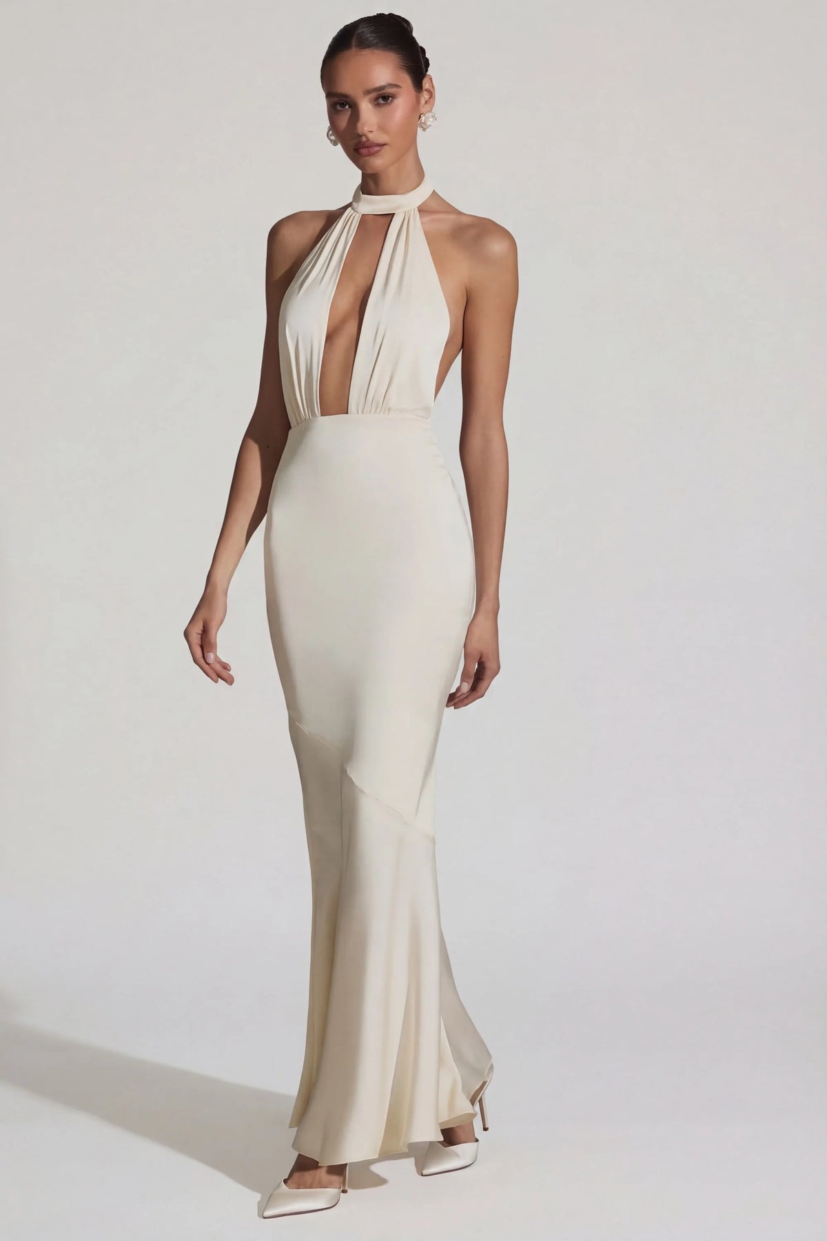 Backless Halterneck Fishtail Gown In Ivory