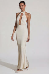 Backless Halterneck Fishtail Gown In Ivory