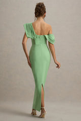 Angelina | Green Draped Shoulder Maxi Dress