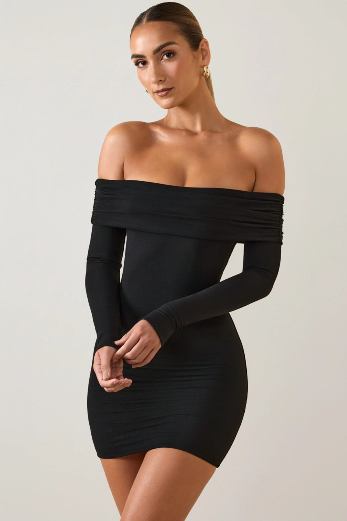 Modal Off-Shoulder Mini Dress In Black