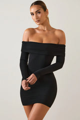 Modal Off-Shoulder Mini Dress In Black