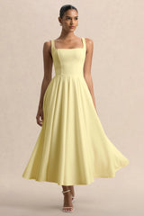 Parina | Lemon Strappy Volume-Hem Midi Dress