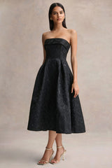 Zuma | Black Metallic Jacquard Strapless Midi Dress