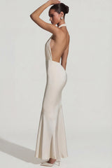 Backless Halterneck Fishtail Gown In Ivory