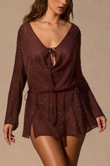 Long-Sleeve Mini Dress In Espresso Brown