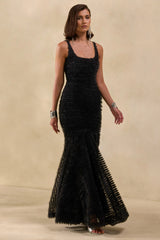 Sadine | Black Scoop-Neck Fishtail Maxi Dress
