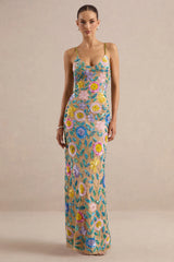 Gemini | Nude Floral Embellished Strappy Maxi Dress