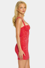 Embellished Sweetheart Corset Mini Dress In Strawberry