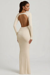 Modal Ruched Backless Maxi Dress In Ivory