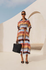 CHANEL Midi Dress Silk Blue Red Brown Beige White #387005