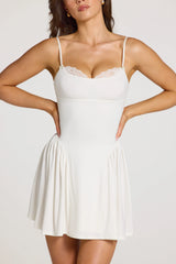 Modal Lace-Trim Mini Dress In White