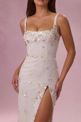 Embellished Corset Maxi Dress In Pearl