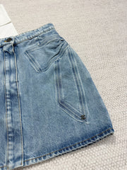 Chanel Women's Summer Cotton Bow-Tie Solid-Color Mid-Rise Denim Skirt Ngvp #2589