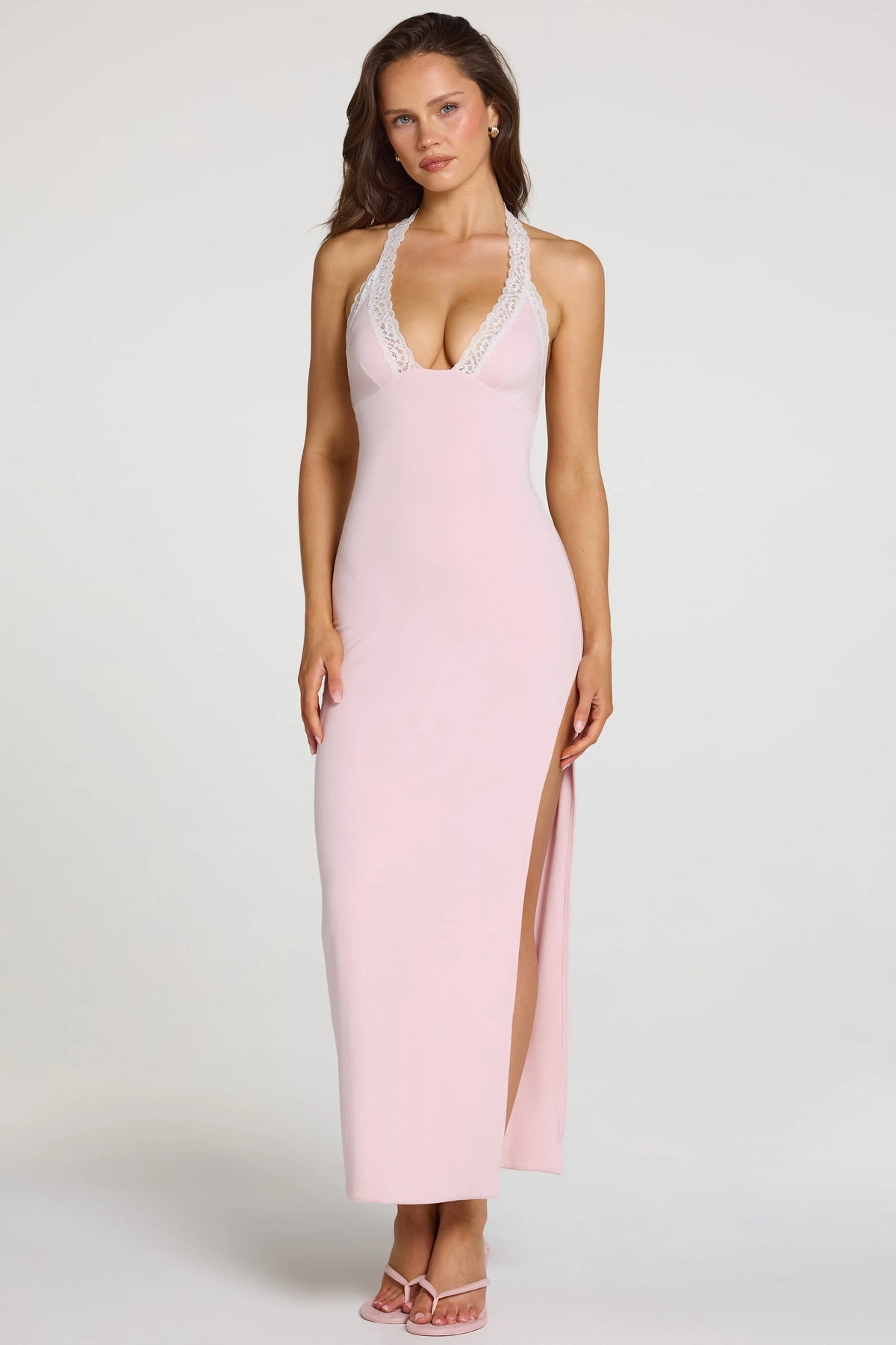 Modal Lace-Trim Maxi Dress In Baby Pink