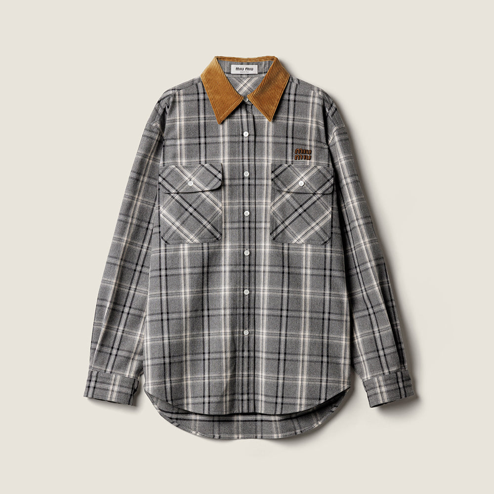 MiuMiu Slate Gray Checked Flannel Shirt and Miniskirt #333609