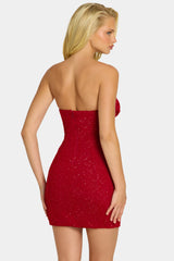 Embellished Strapless Cowl-Neck Mini Dress In Rouge