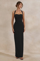 Heloira | Black Sweetheart-Neck Maxi Dress