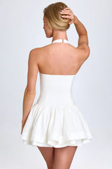 Ruched Halterneck Mini Dress In White