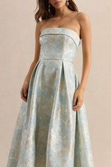 Tori | Powder Blue Jacquard Bandeau Skater Midi Dress