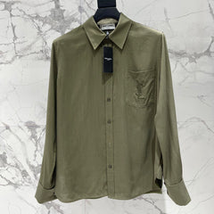 Saint Laurent Women's Lapel Embroidered Pocket Logo Shirt #333271