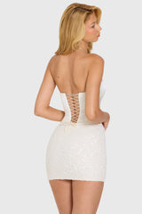 Embellished Skirt Corset Mini Dress In Ivory