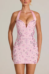 Embellished Sweetheart-Neck Mini Dress In Blossom Pink