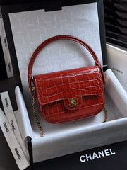 CHANEL Mini Flap Bag With Top Handle Crocodile Embossed Calfskin Gold-tone Metal #387696