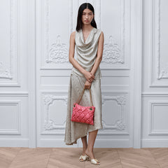 DIOR Draped Top Gray Asymmetric Mid-Length Skirt Moiré-Effect Silk Jacquard #386392