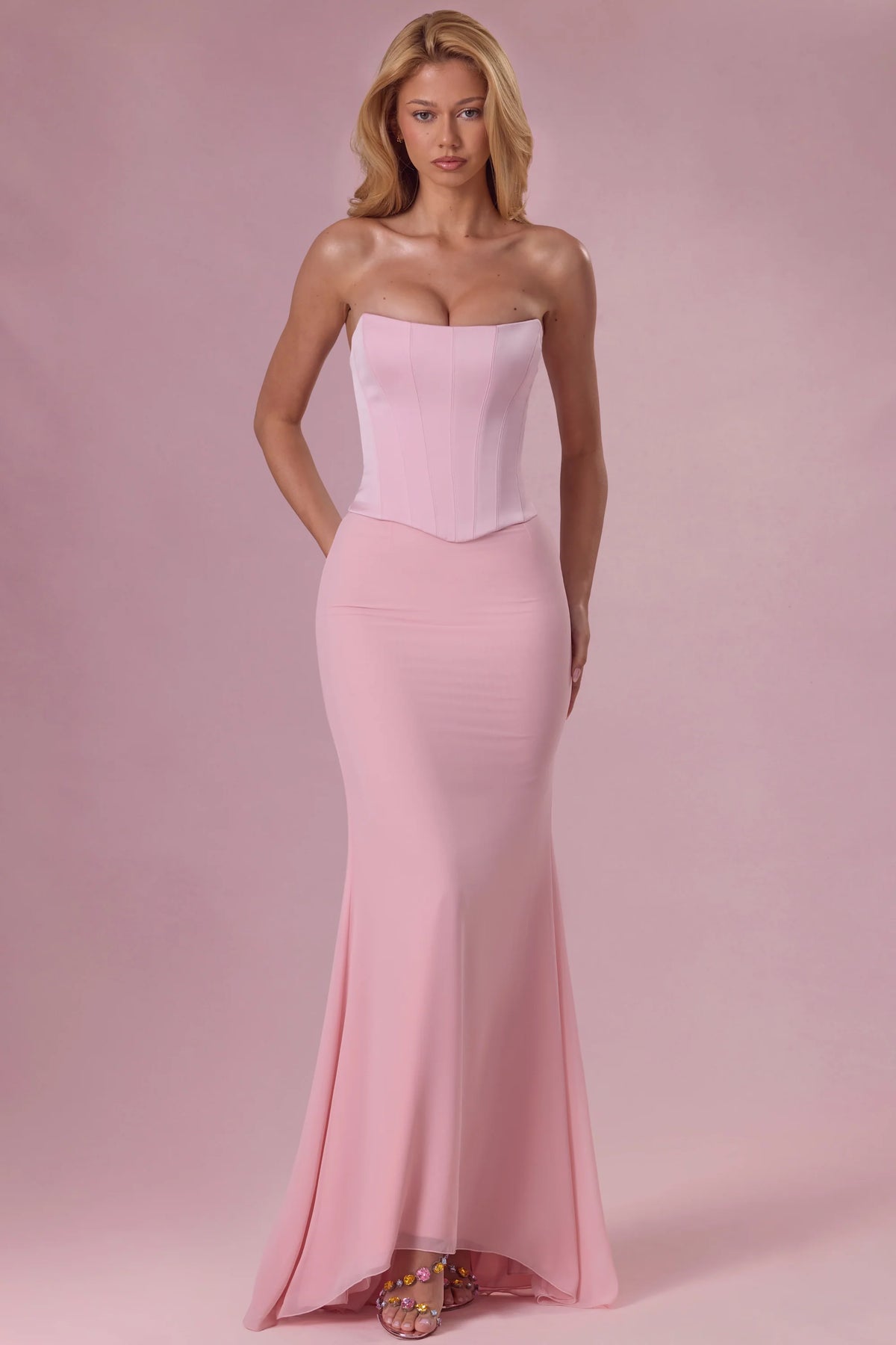 Satin Corset Bridesmaid Dress In Blush