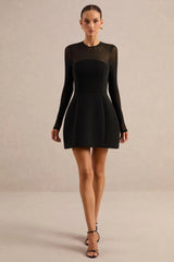 Aviana | Black Mesh Crew-Neck Mini Dress