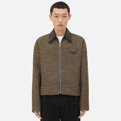 Bottega Veneta SG Men's Cotton Fringe Short Jacket Linen Beige Black Gold Silk Zipper Leather Lapel Long Sleeve Jacket #332619