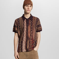 Louis Vuitton Men's Summer Logo Jacquard Knit Cotton-Blend Vintage Twist-Knit Short-Sleeve Polo T-Shirt #79424