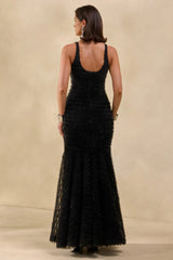 Sadine | Black Scoop-Neck Fishtail Maxi Dress